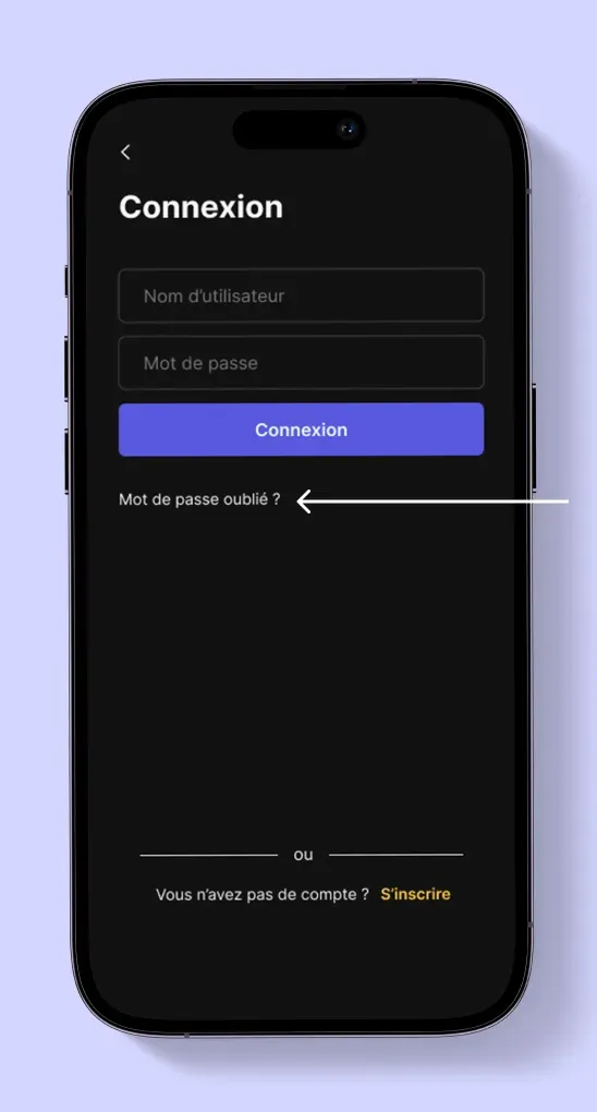 Écran de connexion On Wheels avec option mot de passe oublié