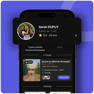 Profil d’un motard dans l’application On Wheels avec note, avis et balades publiées